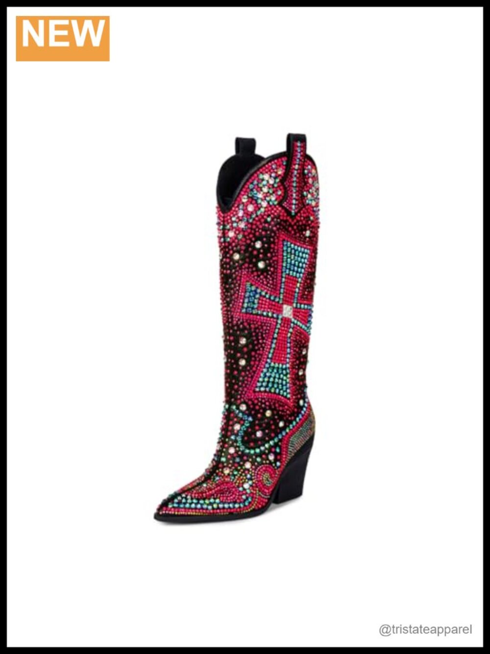 Women's Rhinestone Cowboy Boots Knee High Western Cowgirl Faux Leather
